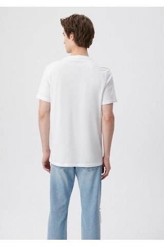 Mavi M066841-620 Beyaz Erkek Mavi Baskılı T-shirt Beyaz