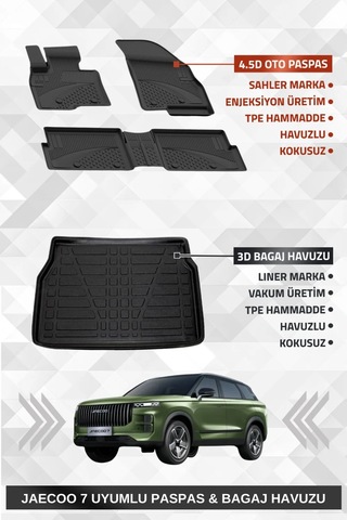 Sahler Jaecoo 7 4x4 2024+ Uyumlu 4.5d Premium Havuzlu Oto Paspas Ve Liner Marka 4x4 3d Kalın Stepne