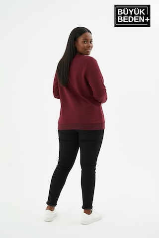 Süperlife Kadın Büyük Beden New York Baskılı Bisilet Yaka İnce Sweatshirt Spr26bswk956-5 Bordo