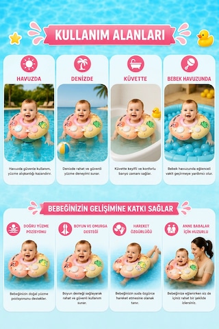 Bebek Yüzme Boyun Simidi Pompa Gerektirmeyen 0-1 Yaş Çift Emniyet Kilitli Ayarlanabilir Simit Nr007
