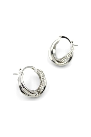 Taşlı Halka Küpe - Gümüş Çok Renkli