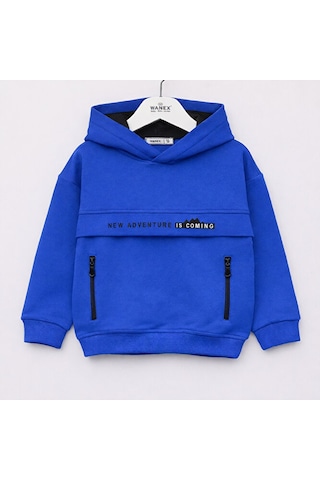 Wanex Erkek Çocuk Uzun Kollu Kapüşonlu Sweatshirt Kalın Kumaş, Pamuklu 5 10 Yaş Mavi