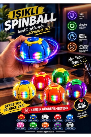 Spin Ball Led Işıklı Bas Döndür Stres Giderici Renkli Mekanizmalı Fidget Spinner Top Oyuncak Fırfırik 7 Cm
