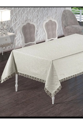 Gülce Dantelli Masa Örtüsü Krem 160X220