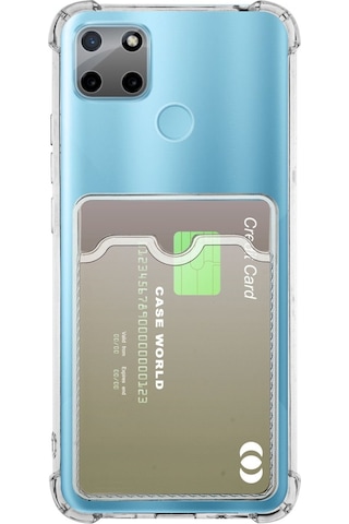 Kvy Realme C25 Kamera Korumalı Kartlıklı Setra Şeffaf Silikon Kılıf