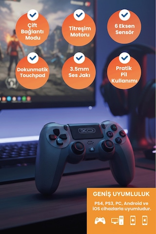 Bluetooth & Kablolu Titreşimli Oyun Kolu Pc Telefon Konsol Uyumu Gamepad Gp6 - Ps4 Android Apple Uyumlu iOS Ps3