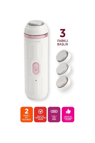 Polosmart Pbs818 Şarjlı 2 Modlu 3 Başlıklı Topuk Törpüsü Beyaz