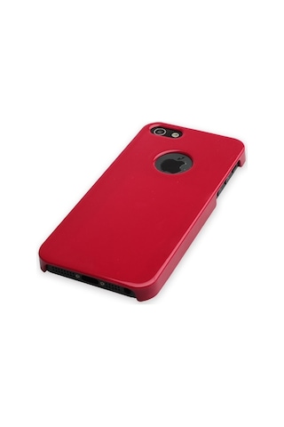Apple Uyumlu iPhone 5s İle Sert Kauçuk Kılıf Logolu Parlak Kırmızı Renk