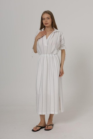 Butik İstanbul Beli Lastikli Elbise - Beyaz