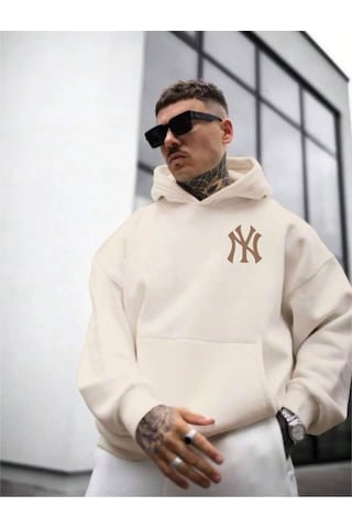 Altamira Erkek Ön Arka Ny Baskılı Kapüşonlu Sweatshirt 001
