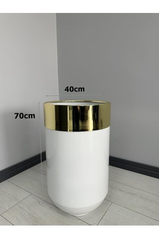 Dekoratif Gold Darbuka Parlak Beyaz Saksı 70cm