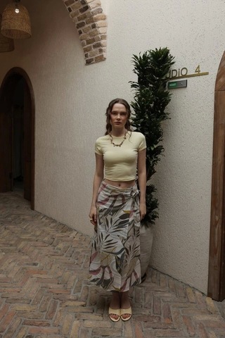 Desenli Viskon Etek - Gri Gri