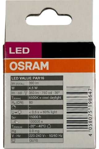 Osram Par16 4.5w 50w 6500k Beyaz Işık Gu10 Duylu Led Spot 8 Adet