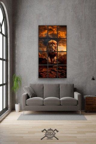 12 Parça Sarı Aslan Çerçeve Görünümlü Mdf Tablo Duvar Süsü Hediyelik Eşya 45cm X 85cm Renkli - 602504361 Renkli