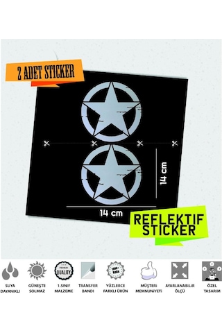 2'li Büyük Boy Eskitilmiş Askeri Yıldız Seti Reflektif Sticker Çınar Extreme