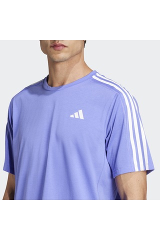 Adidas Own The Run 3 Stripes Erkek Mavi Yuvarlak Yaka Tişört Mavi