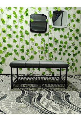 Özcan Metal Metal Ayaklı Raflı Bench Puf Bank Antre Mutfak Salon Yatak Odası Puf Bank 105 40 Gri