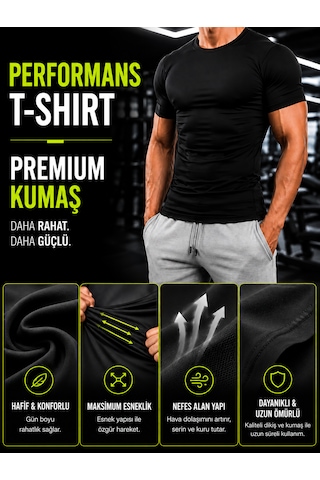 Sapeur Erkek Premium Dar Compression Tişört - Esnek Ve Nefes Alan, Spor & Günlük Tişört Siyah