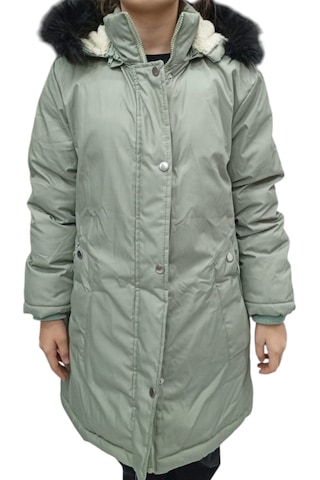 Kız Çocuk Mint Yeşili Kapüşonu Kürklü İçi Peluş Astarlı Fermuar Çıtçıt Kapamalı Midi Boy Şişme Mont Mint Yeşili