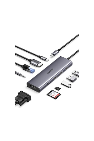 Usb C Yerleştirme İstasyonu 10&apos U 1 Arada 4k Hdmı, Vga, 3 X Usb A 3.0, Pd 100w, Ethernet, 3,5 Mm Ses, Sd/tf İle