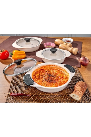 Taç Granit Plus 3'lü Sahan Seti Tak/çıkar Silikon Saplı Krem Tac-4779 Krem