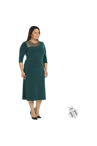 4089Y-Nidya Moda Büyük Beden Sandy Elbise Yeşil