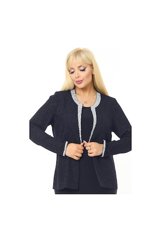Ladies First Büyük Beden 3728 Lacivert Gümüş Ceket+Atlet Abiye İkili Takım 001