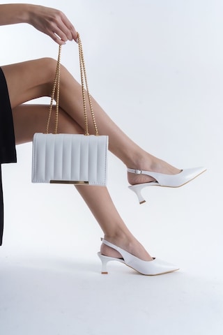 Zlato Beyaz Arkası Açık Topuklu Stiletto Ayakkabı Ve Çanta Kombini Beyaz