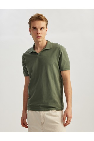 Koton Pamuklu Pike Kumaş Kısa Kollu Regular Fit V Yaka Polo Tişört Haki 5sam10016mk Haki