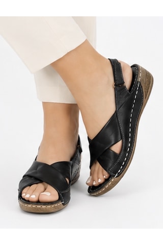 N Napa Shoe Np.224.siyah Deri Sandalet