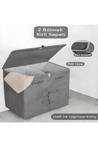 Keçe Deri 2 Bölmeli Çamaşır Kirli Sepeti Oyuncak Saklama 53x33x60