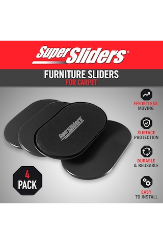 Super Sliders 5 3/4" X 9 1/2" Halı İçin Oval Yeniden Kullanılabilir Mobilya Kaydırıcıları - Zahmetsiz Hareket Ve Yüzey Koruması, Siyah 4'lü Paket