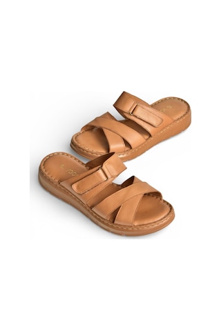 Fox Shoes Y555532503 Taba Hakiki Deri Kadın Terlik Taba