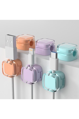 Springsun Masaüstü Kabloları Düzenleyici - Manyetik Tutucu Ve Otomatik Yapışkan Klampler, Kabloları Çevirme Ve Sabitleme, Karışık Renk 6 Adet Seti