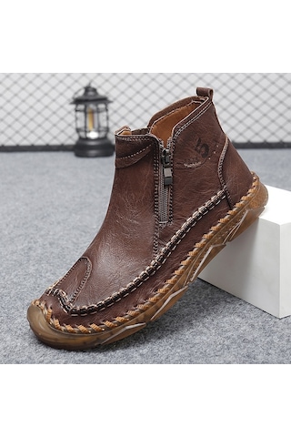Modaya Uygun Gündelik Yüksek Bilekli Hakiki Deri Erkek Bilek Botları Kahverengi