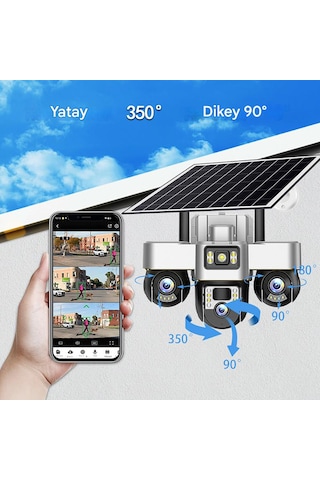 3 Kamera, Güneş Paneli, 4g Sım, 4k Çözünürlük 3 Kamera Da V380pro İle Ayrı Ayrı Kontrol Edilebilir Gece Görüş Özellikli İç Mekan Ve Dış Mekân Dahil Her Yerde Kullanılabilir