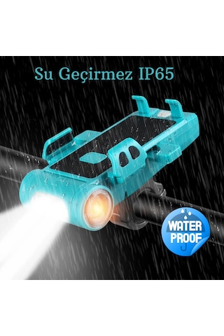 Techtic 5in1 Bisiklet Feneri Şarjlı Telefon Tutucu+korna +sis Far Yeşil