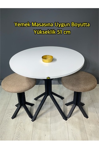 Tabure Kahverengi Puffy Bukle Kumaş Puf Makyaj Masası Sandalyesi