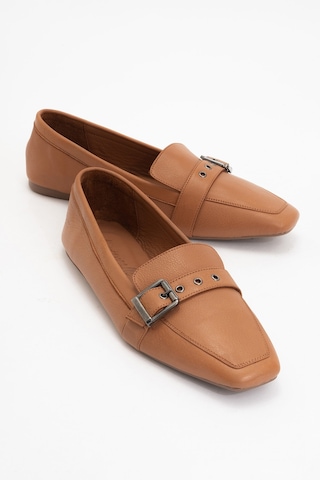 Luvishoes Luvi Shoes Perıwınkle Taba Cilt Hakiki Deri Kemerli Kadın Loafer Ayakkabı Taba Deri