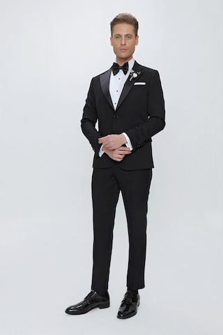 Efor Black 067 Slim Fit Çıkarılabilir Saten Yaka Siyah Damatlık Smokin Takım Siyah