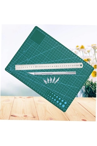 Çift Taraflı Kesim Altlığı A4 Kesim Matı Kretuar Bıçağı 5 Yedek Çelik Cetvel 30 Cm A4 Kesim Seti Çok Renkli