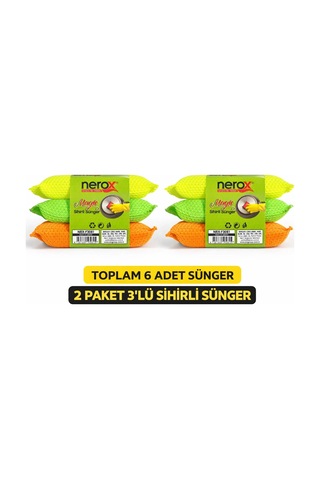 Vexor Nerox Magic Sihirli Sünger 3'lü 2 Paket Toplam 6 Adet Çok Amaçlı Temizlik Süngeri Mutfak Bulaş