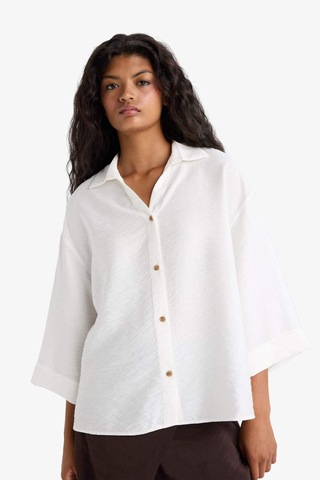 Defacto Overshirt Fit Kaçık Yaka Uzun Kollu Gömlek F4767ax25auer105 Ekru