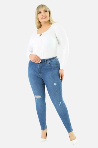 Slim Fit Jean Büyük Beden Yüksek Bel Dar Kesim Esnek Kot Pantolon C597 001
