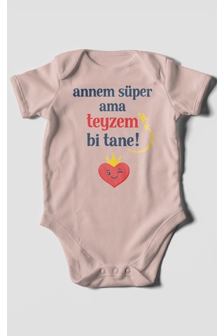 Morivokids Annem Süper Ama Teyzem Bi Tane Kısa Kollu Bebek Body %100 Pamuk Pastel Pembe