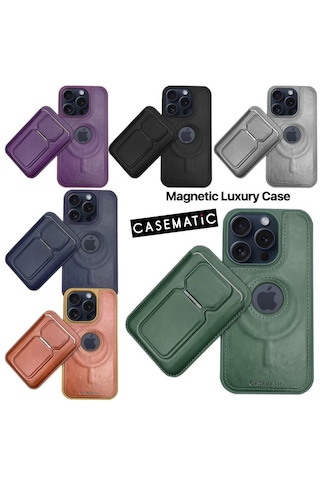 Magnetic Luxury Case + Mıknatıslı Cüzdan Apple Uyumlu iPhone 14 Pro Max Yeşil Yeşil