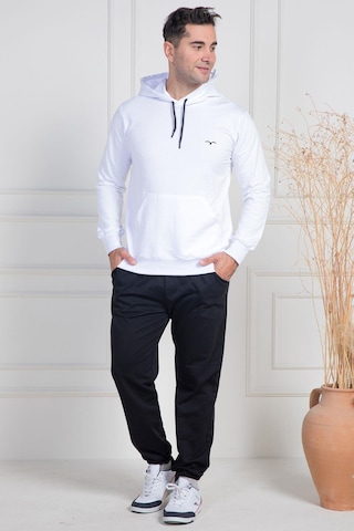 Mecit 2975 Beyaz %100 Pamuk Kapüşonlu Spor Model Büyük Beden Erkek Pijama Takımı Beyaz
