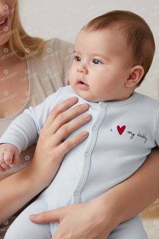 Bebegen Unisex Daddy Yazılı Beyaz Patikli Tulum Çok Renkli