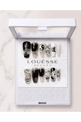 Louésse Yin Shadow Takma Tırnak 12 Li Siyah Beyaz Taşlı Yin Yang Night Nail
