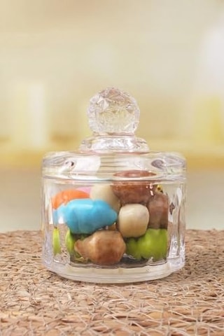 Lüx Mini Cam Şekerlik & Cam Lokumluk, Kesme Cam Lüx Şekerlik 7.5cm 9.2cm - 06644 Açık Kahverengi